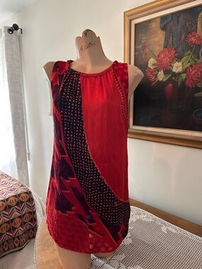 CAbi Red and Black Patterned Sleeveless Top